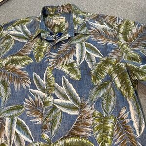 Cooke Street Hawaiian Shirt Mens 2XL Tropical Cotton Button Blue Green Camp